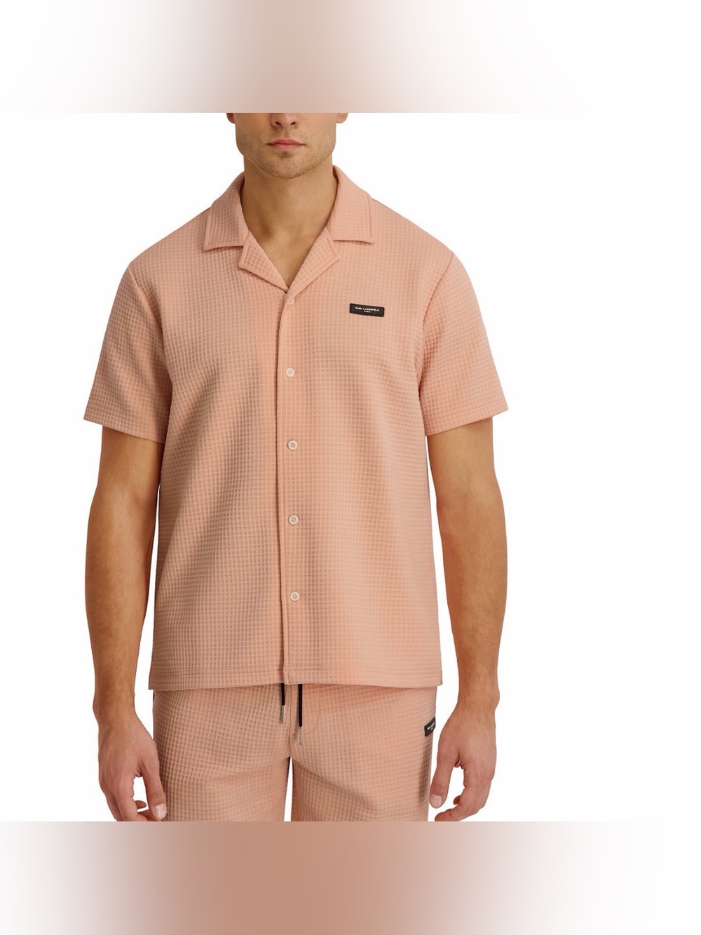 🔥 $129 Karl Lagerfeld Paris Men's Textured Knitted Short-Sleeve Shirt Sz XL 🔥